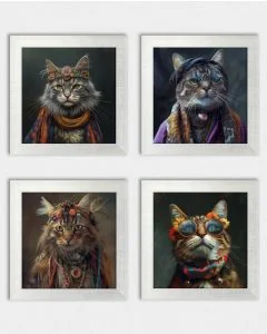 Posterset 'Hippycats D3' - 4 Poster