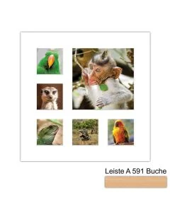 Galerierahmen Design 4227, 40x40, 1 Ausschnitt 20x20, 5 Ausschnitte 9x9 buche-natur