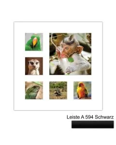 Galerierahmen Design 4227, 40x40, 1 Ausschnitt 20x20, 5 Ausschnitte 9x9 mattschwarz