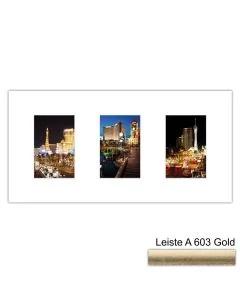 Galerierahmen Design 4201, 25x50, 3 Ausschnitte 10x15 altgold