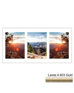 Galerierahmen Design 4209, 25x50, 3 Ausschnitte 15x20 altgold
