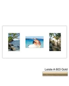Galerierahmen Design 4251, 25x50, 3 Ausschnitte 10x15 altgold