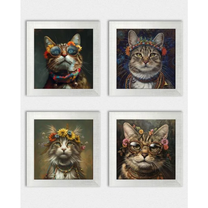 Posterset 'Hippycats D1' - 4 Poster