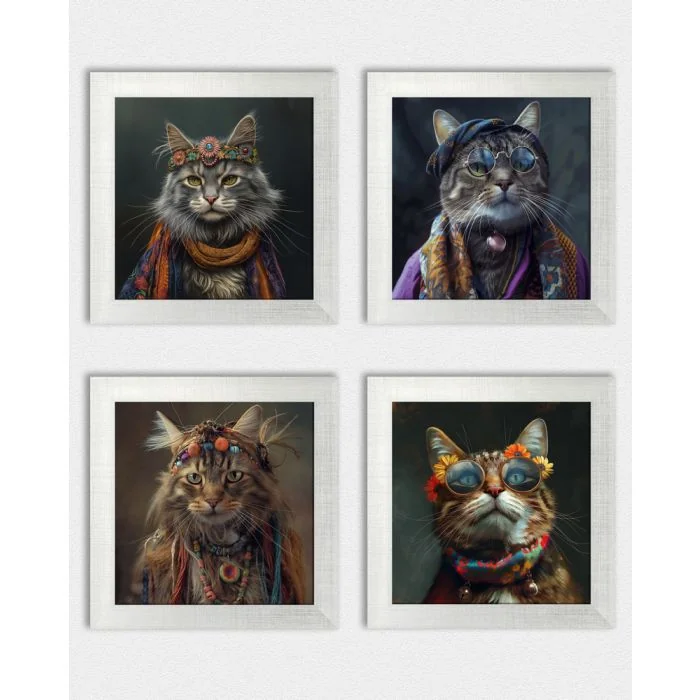 Posterset 'Hippycats D3' - 4 Poster