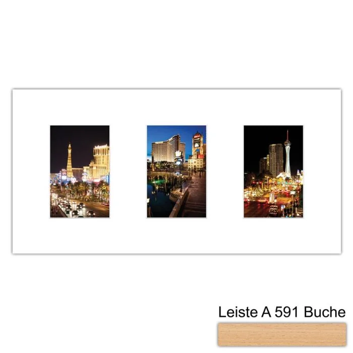 Galerierahmen Design 4201, 25x50, 3 Ausschnitte 10x15 buche-natur