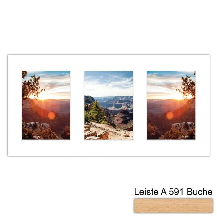 Galerierahmen Design 4205, 25x50, 3 Ausschnitte 13x18 buche-natur