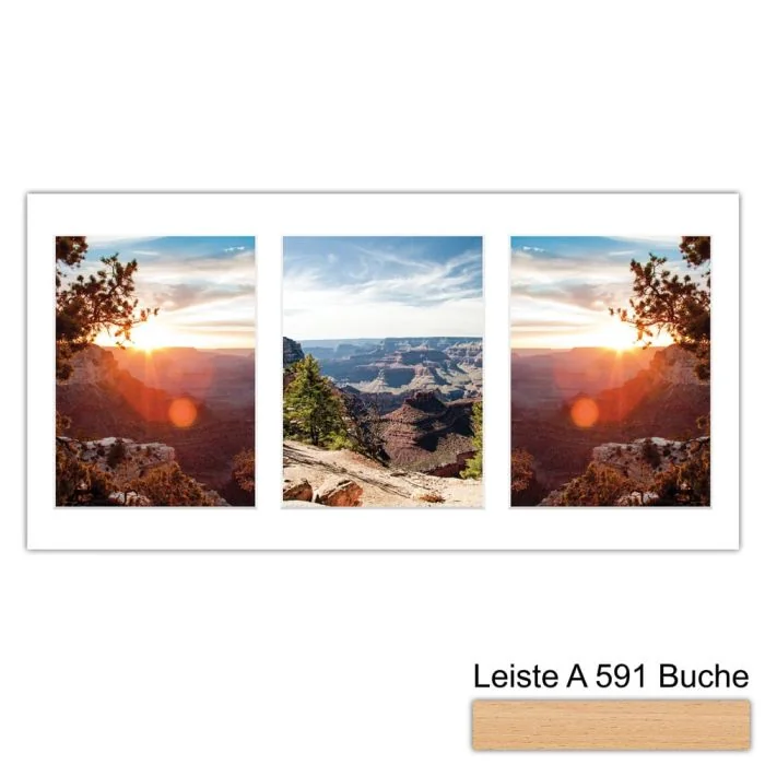 Galerierahmen Design 4209, 25x50, 3 Ausschnitte 15x20 buche-natur