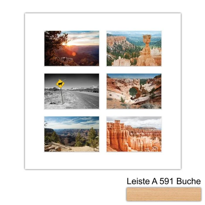 Galerierahmen Design 4230, 40x40, 6 Ausschnitte 10x15 buche-natur