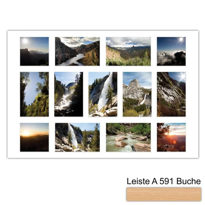 Galerierahmen Design 4233, 40x60, 9 Ausschnitte 10x15, 4 Ausschnitte 10x10 buche-natur