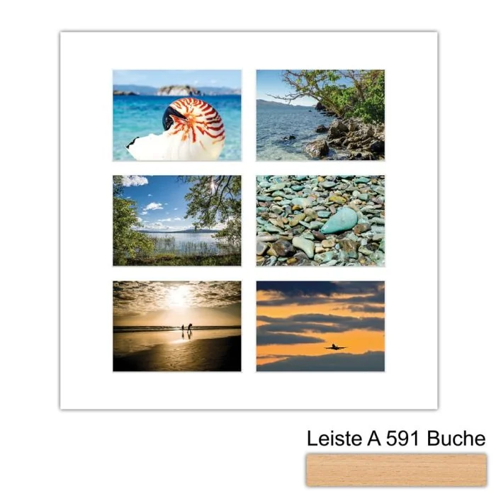 Galerierahmen Design 4236, 50x50, 6 Ausschnitte 13x18 buche-natur