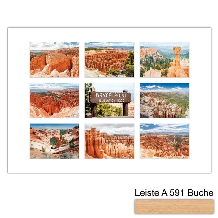 Galerierahmen Design 4238, 50x70, 9 Ausschnitte 13x18 buche-natur