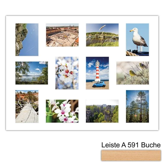 Galerierahmen Design 4243, 60x80, 12 Ausschnitte 13x18 buche-natur