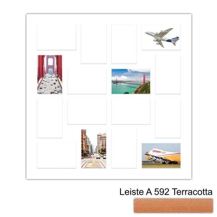 Galerierahmen Design 4245, 60x60, 16 Ausschnitte 10x15 terracotta
