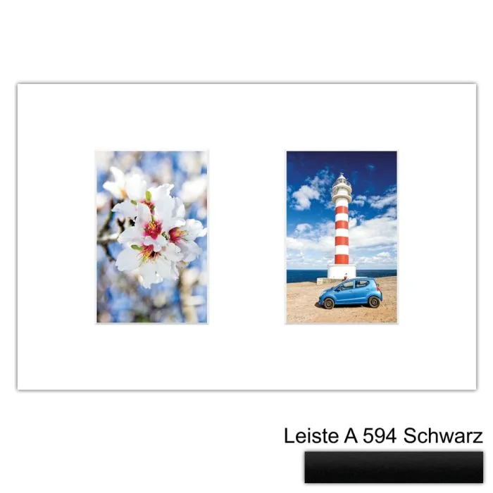 Galerierahmen Design 4200, 25x37,5, 2 Ausschnitte 10x15 mattschwarz