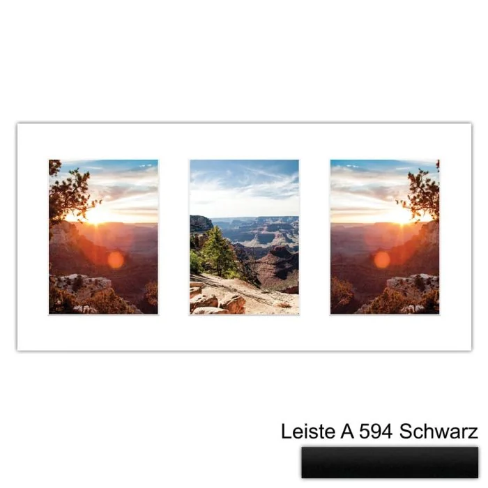 Galerierahmen Design 4205, 25x50, 3 Ausschnitte 13x18 mattschwarz