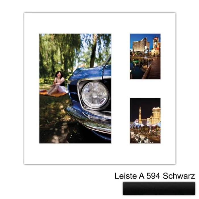 Galerierahmen Design 4228, 40x40, 1 Ausschnitt 20x30, 2 Ausschnitte 9x13 mattschwarz