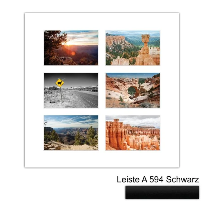 Galerierahmen Design 4230, 40x40, 6 Ausschnitte 10x15 mattschwarz