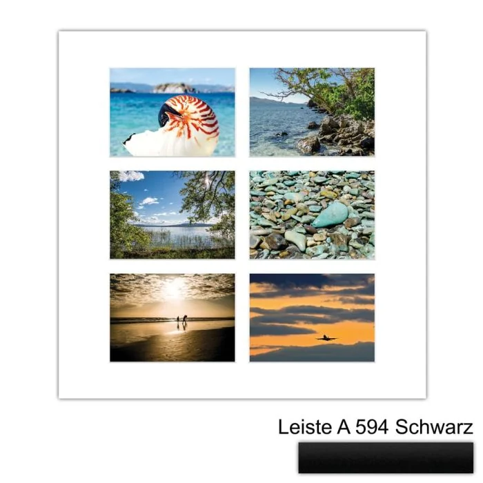 Galerierahmen Design 4236, 50x50, 6 Ausschnitte 13x18 mattschwarz