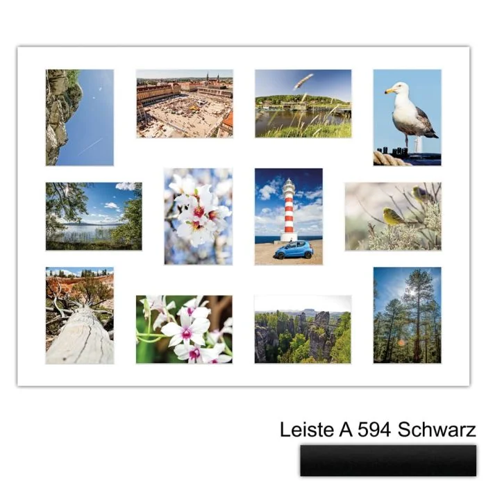Galerierahmen Design 4243, 60x80, 12 Ausschnitte 13x18 mattschwarz