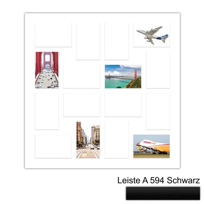 Galerierahmen Design 4245, 60x60, 16 Ausschnitte 10x15 mattschwarz