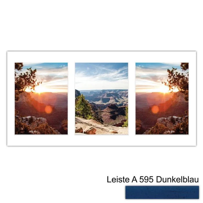 Galerierahmen Design 4209, 25x50, 3 Ausschnitte 15x20 dunkelblau