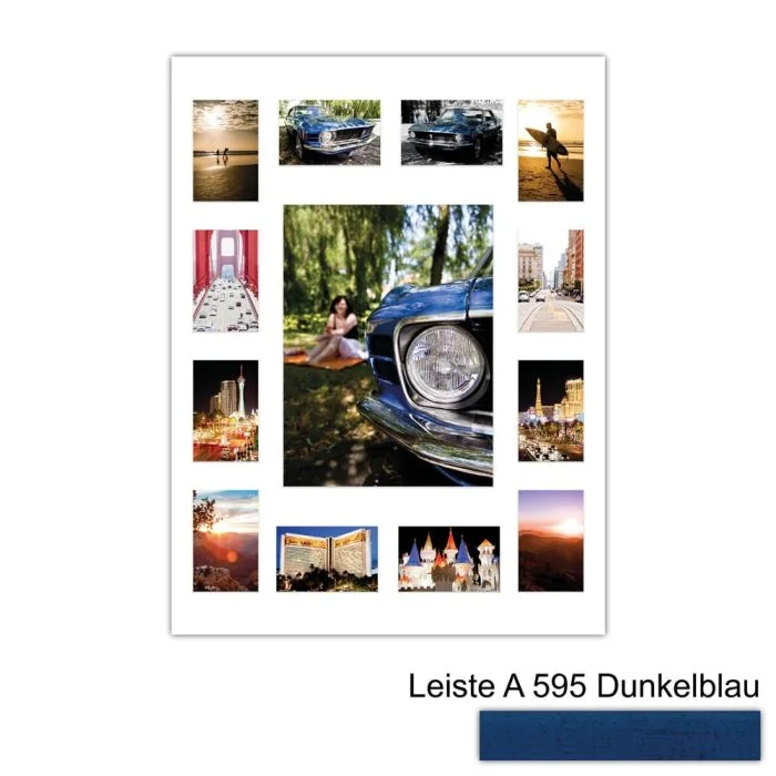 Galerierahmen Design 4242, 60x80, 1 Ausschnitt 30x40, 12 Ausschnitte 10x15 dunkelblau