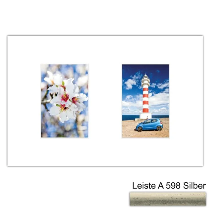 Galerierahmen Design 4200, 25x37,5, 2 Ausschnitte 10x15 altsilber