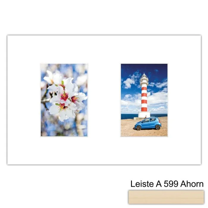 Galerierahmen Design 4200, 25x37,5, 2 Ausschnitte 10x15 ahorn-natur