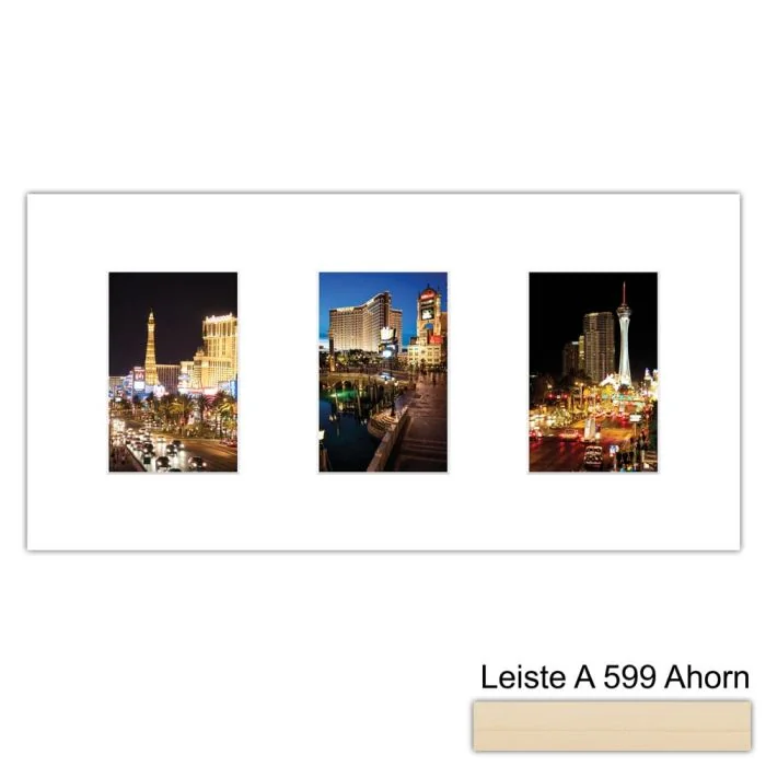 Galerierahmen Design 4201, 25x50, 3 Ausschnitte 10x15 ahorn-natur