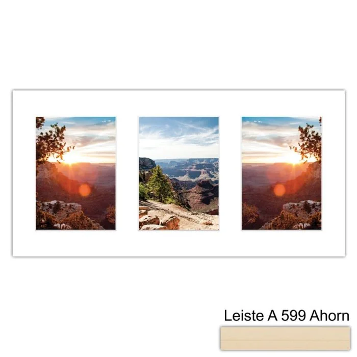 Galerierahmen Design 4205, 25x50, 3 Ausschnitte 13x18 ahorn-natur