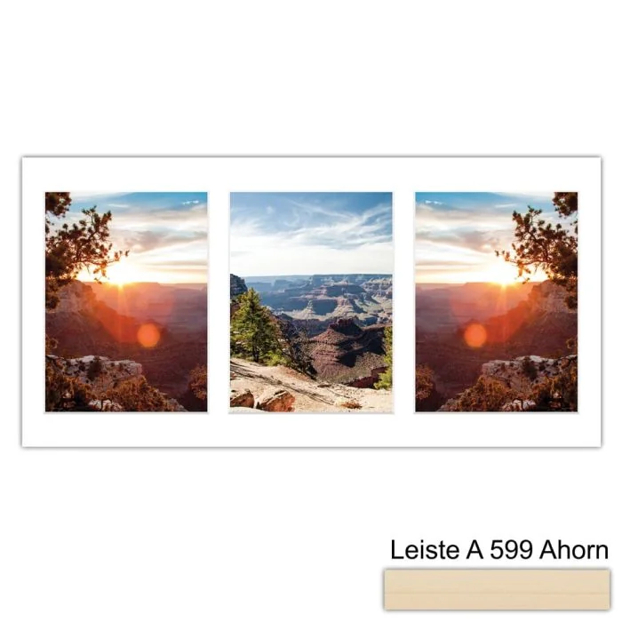 Galerierahmen Design 4209, 25x50, 3 Ausschnitte 15x20 ahorn-natur