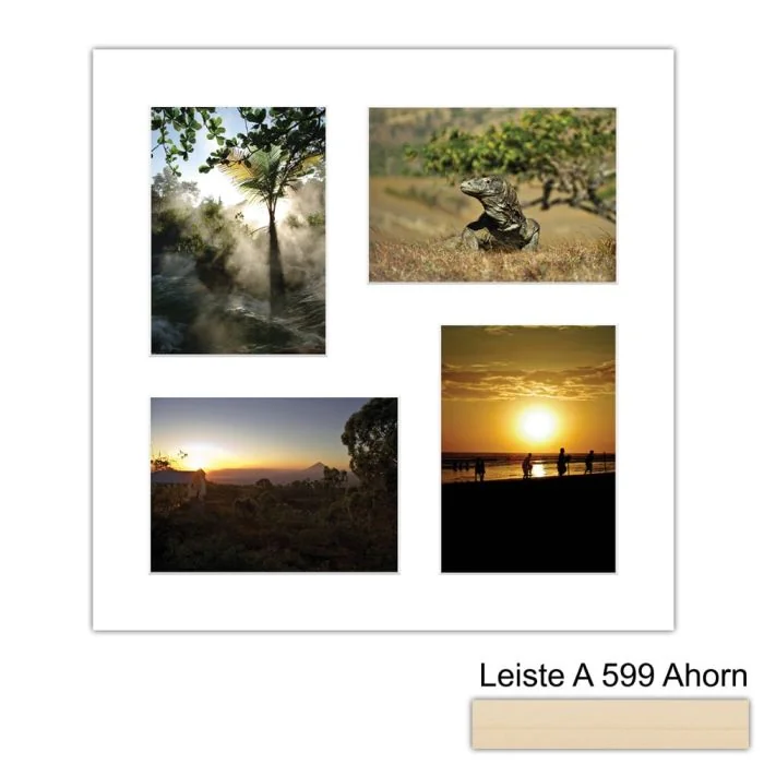 Galerierahmen Design 4229, 40x40, 4 Ausschnitte 13x18 ahorn-natur