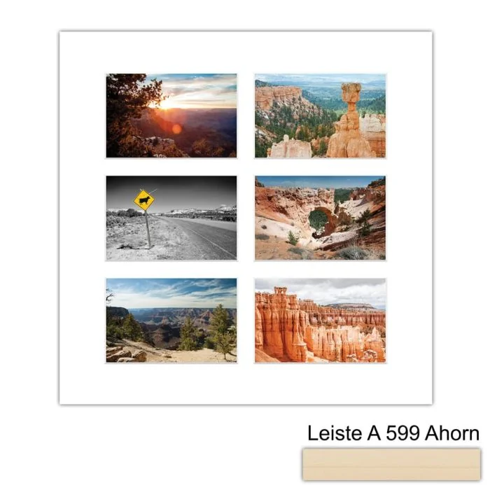 Galerierahmen Design 4230, 40x40, 6 Ausschnitte 10x15 ahorn-natur
