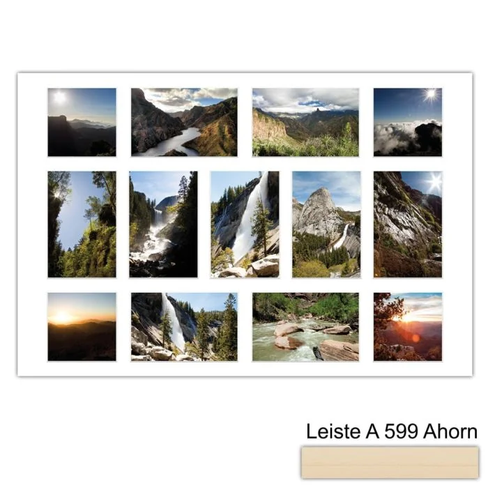 Galerierahmen Design 4233, 40x60, 9 Ausschnitte 10x15, 4 Ausschnitte 10x10 ahorn-natur