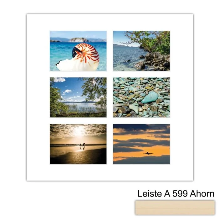Galerierahmen Design 4236, 50x50, 6 Ausschnitte 13x18 ahorn-natur
