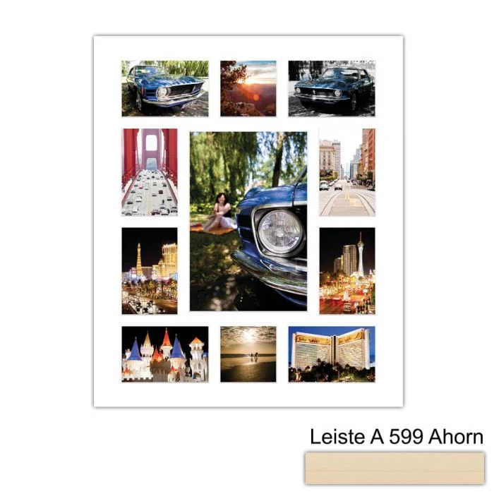 Galerierahmen Design 4237, 50x60, 1 Ausschnitt 20x30, 8 Ausschnitte 10x15, 2 Ausschnitte 10x10 ahorn-natur