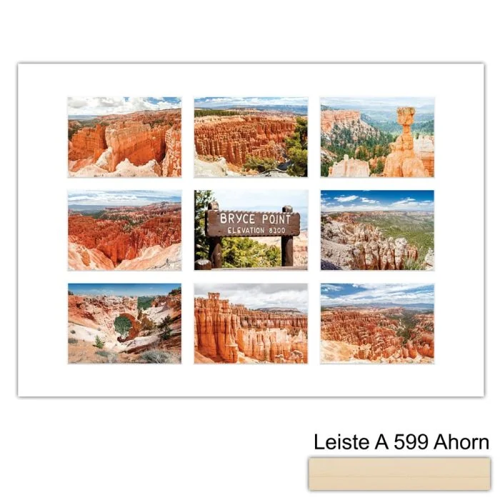 Galerierahmen Design 4238, 50x70, 9 Ausschnitte 13x18 ahorn-natur