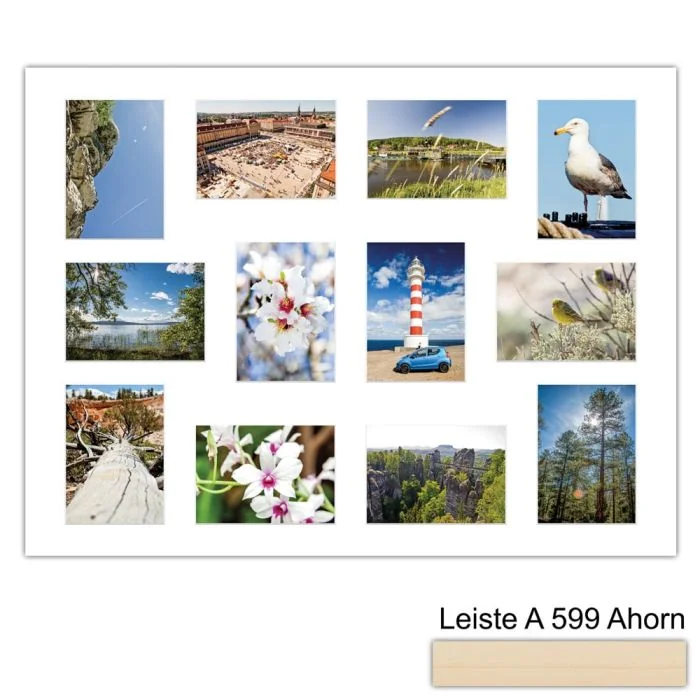 Galerierahmen Design 4243, 60x80, 12 Ausschnitte 13x18 ahorn-natur