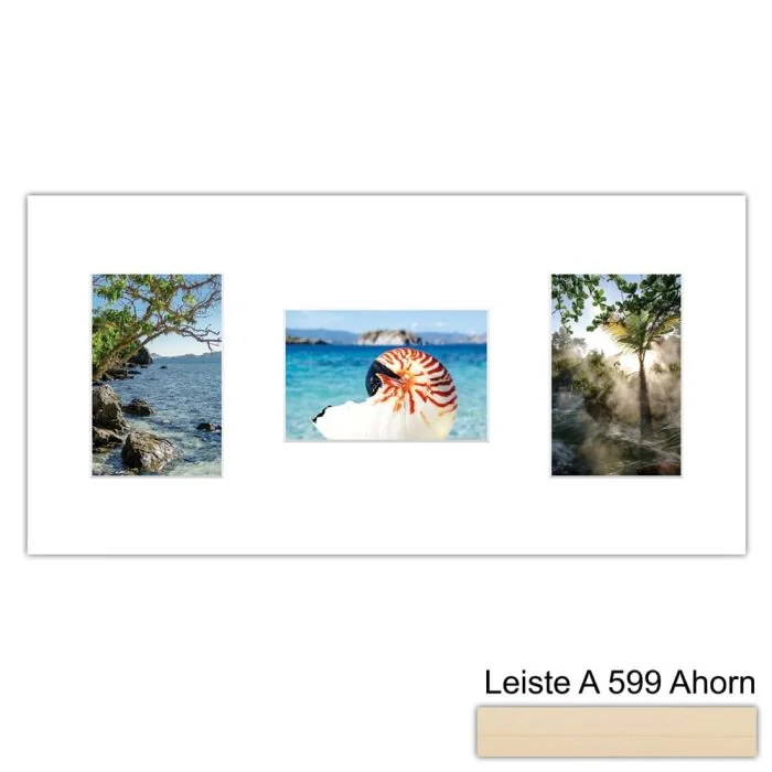 Galerierahmen Design 4251, 25x50, 3 Ausschnitte 10x15 ahorn-natur
