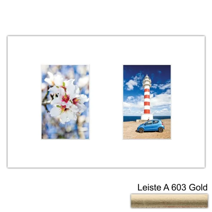 Galerierahmen Design 4200, 25x37,5, 2 Ausschnitte 10x15 altgold