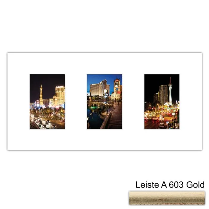 Galerierahmen Design 4201, 25x50, 3 Ausschnitte 10x15 altgold