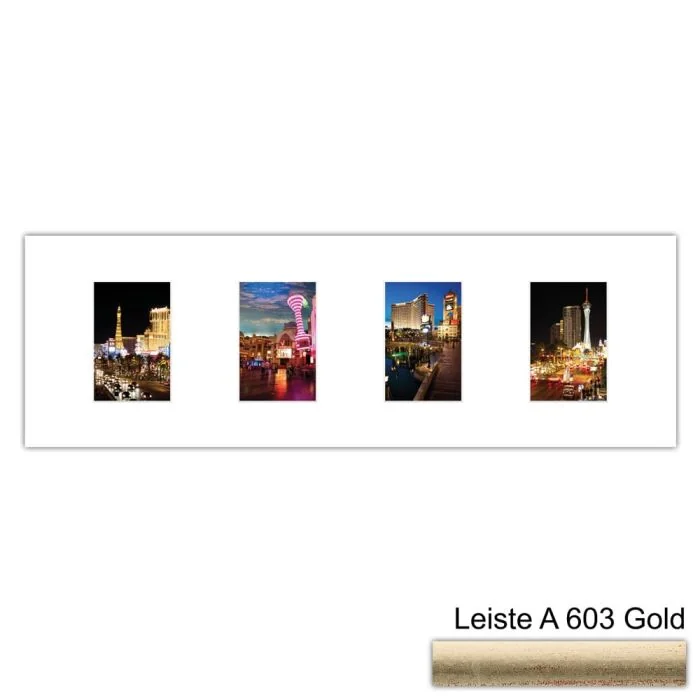Galerierahmen Design 4202, 25x77, 4 Ausschnitte 10x15 altgold