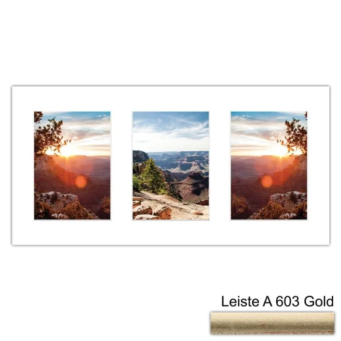 Galerierahmen Design 4205, 25x50, 3 Ausschnitte 13x18 altgold