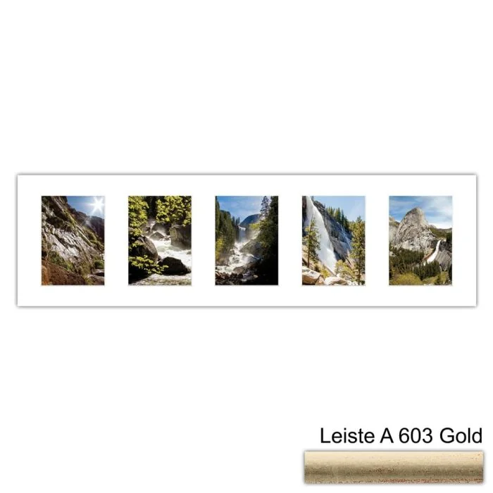 Galerierahmen Design 4207, 25x87,5, 5 Ausschnitte 13x18 altgold