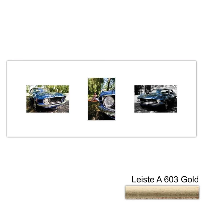 Galerierahmen Design 4248, 25x62,5, 3 Ausschnitte 10x15 altgold