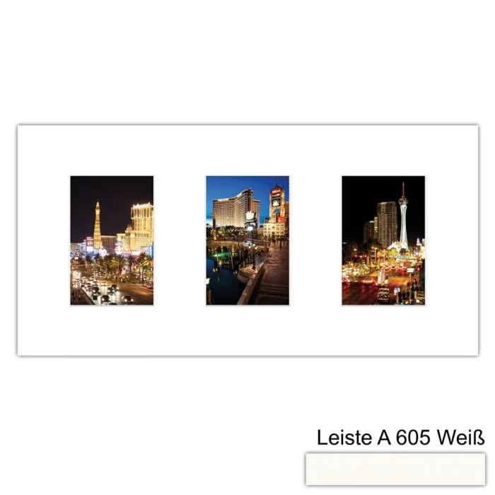 Galerierahmen Design 4201, 25x50, 3 Ausschnitte 10x15 schneeweiss