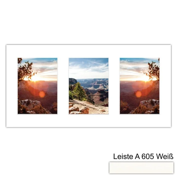 Galerierahmen Design 4205, 25x50, 3 Ausschnitte 13x18 schneeweiss