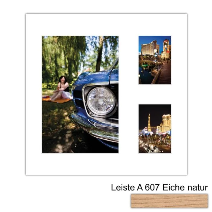 Galerierahmen Design 4228, 40x40, 1 Ausschnitt 20x30, 2 Ausschnitte 9x13 braun-eiche-natur