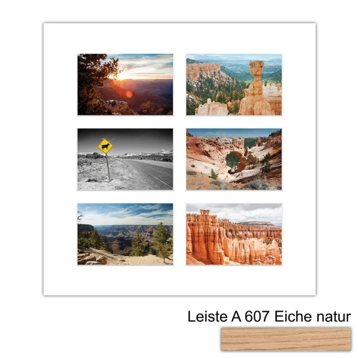 Galerierahmen Design 4230, 40x40, 6 Ausschnitte 10x15 braun-eiche-natur