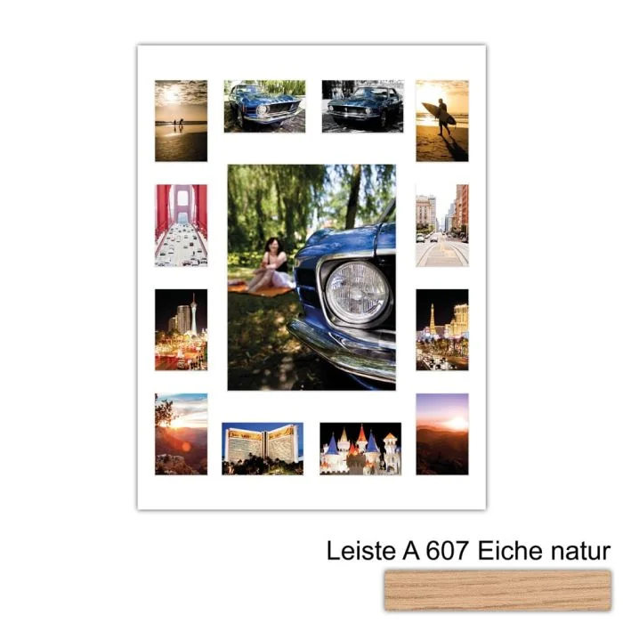 Galerierahmen Design 4242, 60x80, 1 Ausschnitt 30x40, 12 Ausschnitte 10x15 braun-eiche-natur